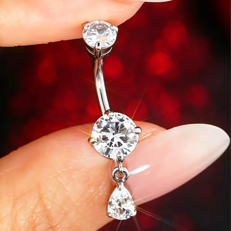 OUFER 14G Hypoallergenic Stainless Steel Female Belly Button Jewelry - Belly Hoops, Cubic Zirconia Sparkle, Secure Thread Fit, Waterproof, Internally Threaded, 10mm/12mm/14mm/16mm/10cm Bar Length, Everyday Fashion Body Jewelry