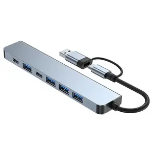 Aluminum 7 in 1 USB Extender,USB C Hub USB Hub 3.0, USB Splitter with USB 3.0, 4 X USB 2.0 and 2 USB C Ports USB Distributor