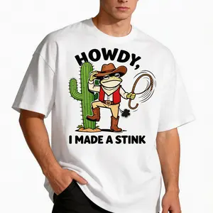 Hilarious Cowboy Frog Meme T-Shirt | "Howdy, I Made A Stink" Western Humor Shirt | Oversized Casual Unisex Tee