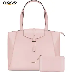 MOSISO Laptop Tote Bag for Women 15.6 Inch – PU Leather Work Bag with Flap Buckle & Clutch Purse, Waterproof Large Capacity Shoulder Handbag, Elegant Computer Briefcase for Business, Office, Travel & Daily Use