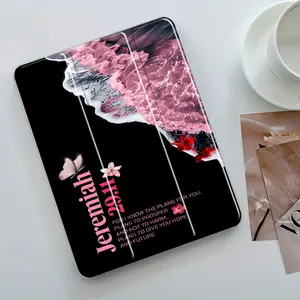 Mystical Pink Ocean Wave Jeremiah 29:11 Bible Verse Typography Pattern |   Black Background Stylish Clear TPU Tablet Case for Pencil Holder, Auto Wake/Sleep, Foldable, Adjustable Stand, Card Slots