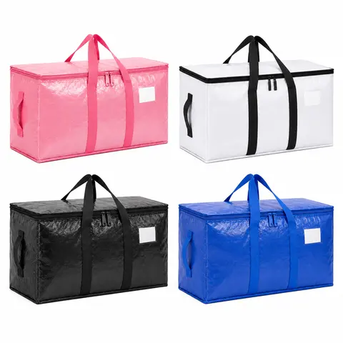 4-12 Pack Large Heavy Duty Moving Bags, Water Resistant Totes with Wrap-Around Handles & Double Zippers. Space Saving Clothes Organizer, Alternative to Cardboard Boxes for College Dorm, Household Storage & Moving. Blanket Storage with Label Pocket  .