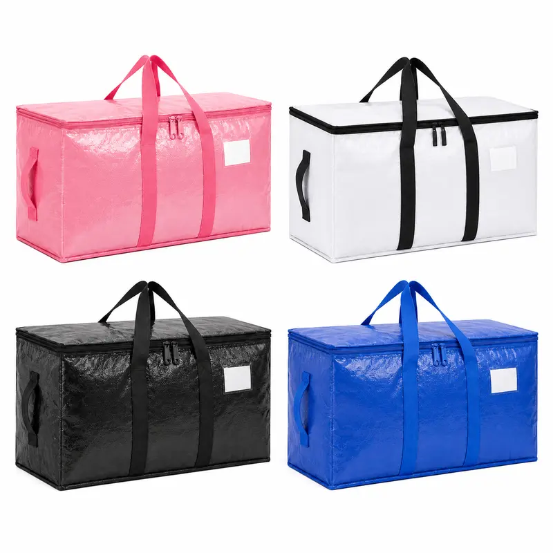 4-12 Pack Large Heavy Duty Moving Bags, Water Resistant Totes with Wrap-Around Handles & Double Zippers. Space Saving Clothes Organizer, Alternative to Cardboard Boxes for College Dorm, Household Storage & Moving. Blanket Storage with Label Pocket .