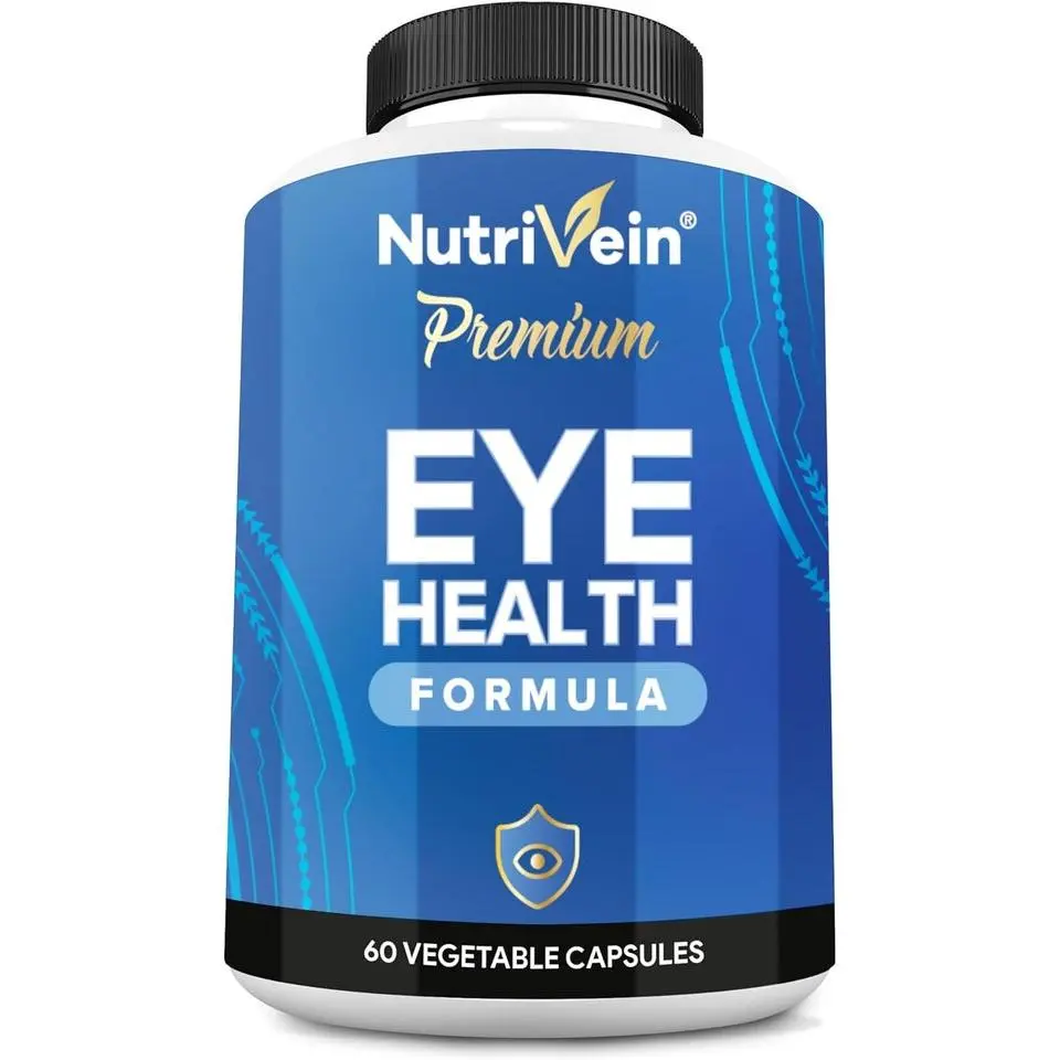 Nutrivein Eye Vitamins (60 Caps): Eyebright, Lutein and Zeaxanthin Supplements Complex - Display Fatigue, Dryness, Strain - Support for Overall Ocular Wellness - Eye Supplements for Nighttime Clarity