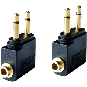 Dual 3.5mm Male to 3.5mm Female Airplane Headphone Adapter  Plated (2 Pack)