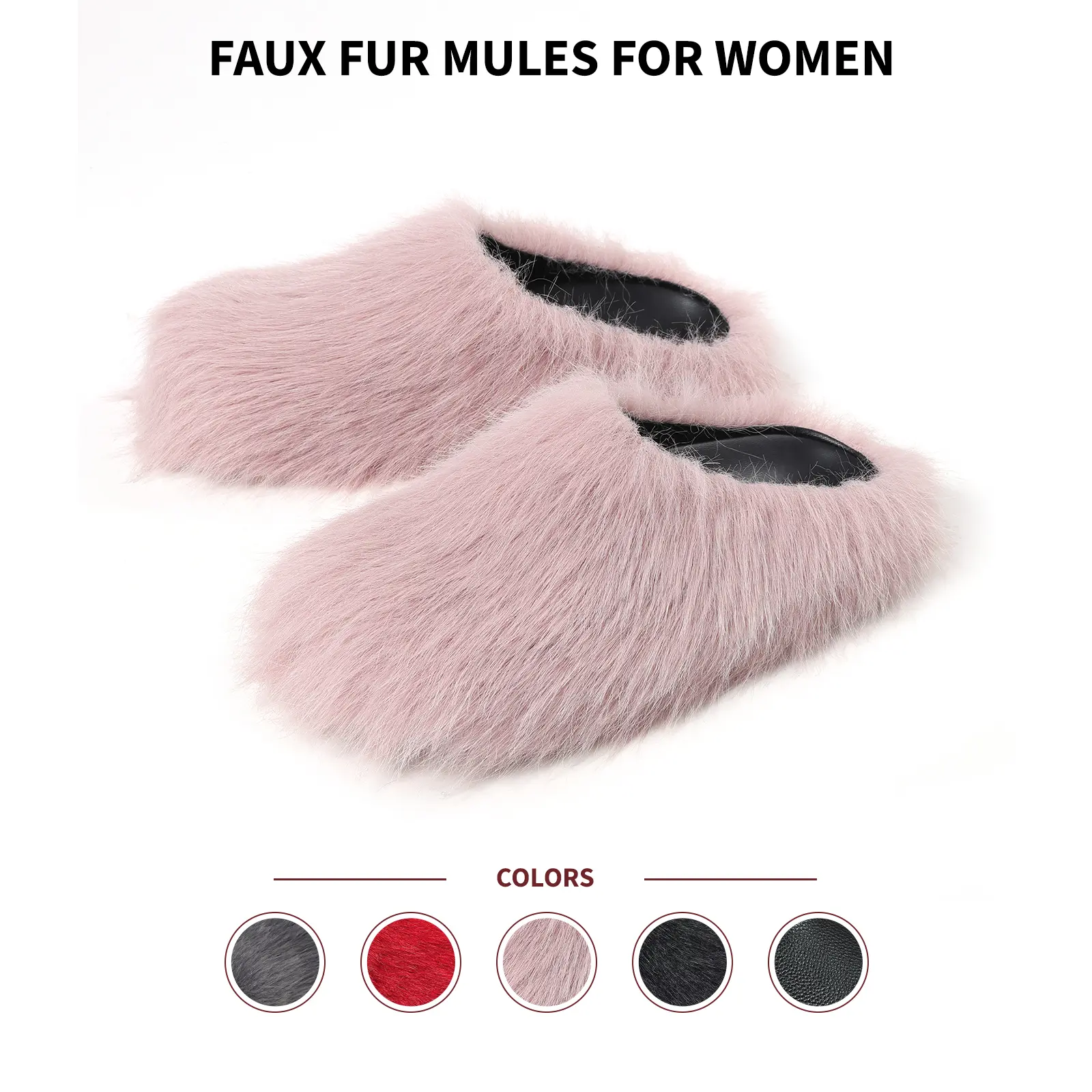 Women Faux Fur Slippers Round Toe Flat Heel Slip On Fuzzy Furry Mules Soft Plush Cozy Warm Lightweight Comfy Daily Home Wear House Relaxing Self Care Morning Evening Routine Work From Home Coffee Time Indoor Birthday Gift Vacation Cute Slides Summerwins