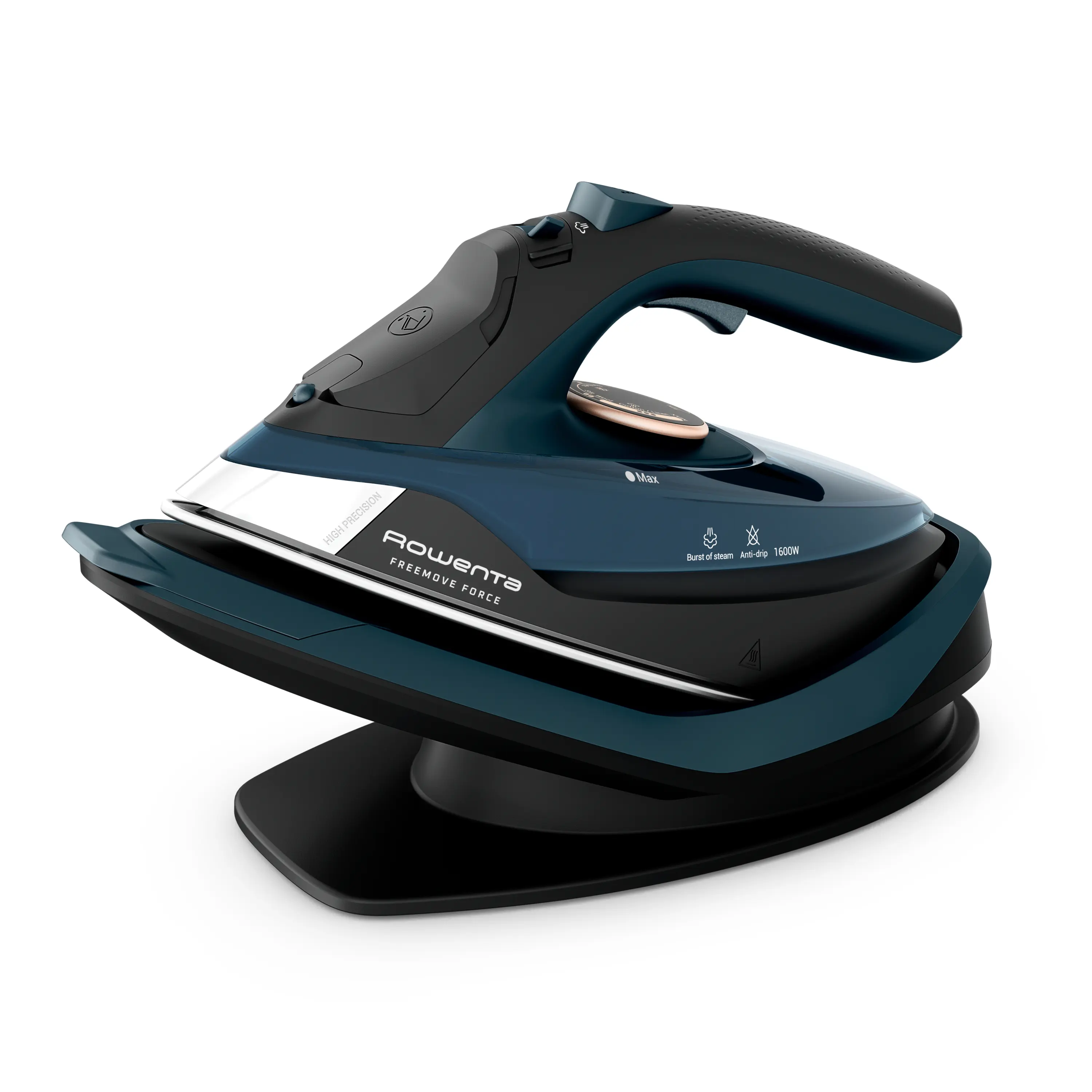 Rowenta Freemove Force Cordless Steam Iron for Clothes - Automatic Power Off Portable Quick Press Iron, 1600W, 30-Second Heat-Up, 110 g/min Steam Boost, 400-Hole Stainless Steel Soleplate, Fast Recharging Base, Automatic Power Off Steam Irons, Portable St