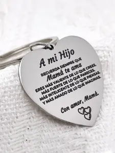 Spanish Letter Pattern Keychain, Stainless Steel Personalized Keychain for Son from Mom, Fashion Accessories for Daily Use, Trendy All-match & Exquisite Keychain for Birthday Gift