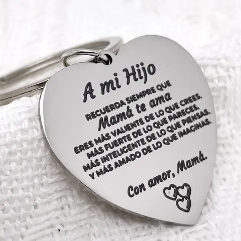 Spanish Letter Pattern Keychain, Stainless Steel Personalized Keychain for Son from Mom, Fashion Accessories for Daily Use, Trendy All-match & Exquisite Keychain for Birthday Gift