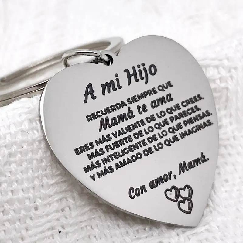Spanish Letter Pattern Keychain, Stainless Steel Personalized Keychain for Son from Mom, Fashion Accessories for Daily Use, Trendy All-match & Exquisite Keychain for Birthday Gift