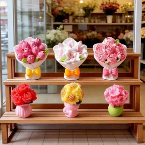 6pcs, Dollhouse Flower Bouquet Decor Set, Decorative Bouquet, DIY Healing Desktop Decor with Rose, Tulip, Sunflower, Cherry Blossom, Peony, and Lily Bouquets, Dollhouse Florist Home Decor Ornaments, Mother's Day Gift, Graduation Gift