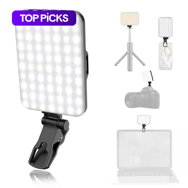 1 Set Portable Front & Back Phone Clip Selfie Fill Light, 2200mAh Rechargeable & 7 Lighting Mode Clip-on LED Selfie Light For Smartphone, Tablet, Laptop #TOP PICKS 0