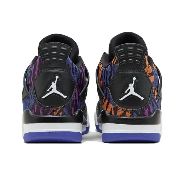 trendy mid basketball shoes color matching tiger stripe purple orange color rebound shock absorption torsion resistance unique printed mesh splicing daily wear hiphop youth