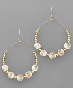 Ceramic Floral Beaded Hoops