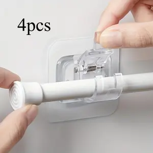 No-Drill Self-Adhesive Curtain Rod Holder, Adjustable Hook for Bathroom Kitchen Hotel, Multi-Functional Home Decor Hanger