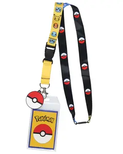 Pokemon Lanyard | Gotta Catch Em' All Pikachu Bulbasaur Squirtle Charmander Breakaway ID Badge Holder Lanyard w/ 2" Pokeball Pendant