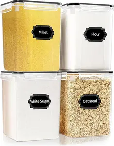 4-Pack Large Airtight Food Storage Containers (5.2L/176oz) – BPA-Free Plastic for Cereal, Flour & Sugar – Includes Labels & Marker