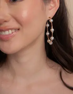 Boho hoop earrings with pearls, big earrings, statement earrings,Gold Pearl Hoop, Gift for women