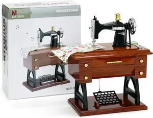 Vintage Mini Sewing Machine Music Box, European Retro Classical Treadle Sewing Machine Table Desk Mechanical Clockwork Music Box for Home Decor Birthday Gift