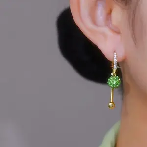 Shiny Elegant and Fresh Green Diamond Ball Clip-On Earrings for Women, DDES0251 Versatile and Stylish, 14K Gold-Plated