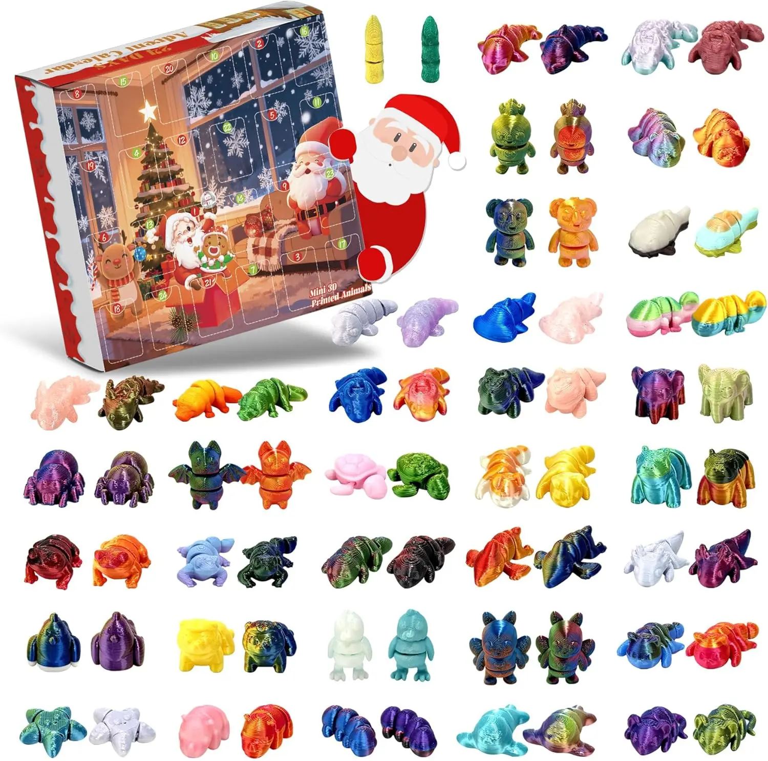2026 Christmas Advent Calendar with 24 Mini 3D Printed Animal Figurines | Christmas Countdown, Daily Surprises, Stocking Stuffers, Classroom Rewards, Party Favors, Collectible Desk Toys