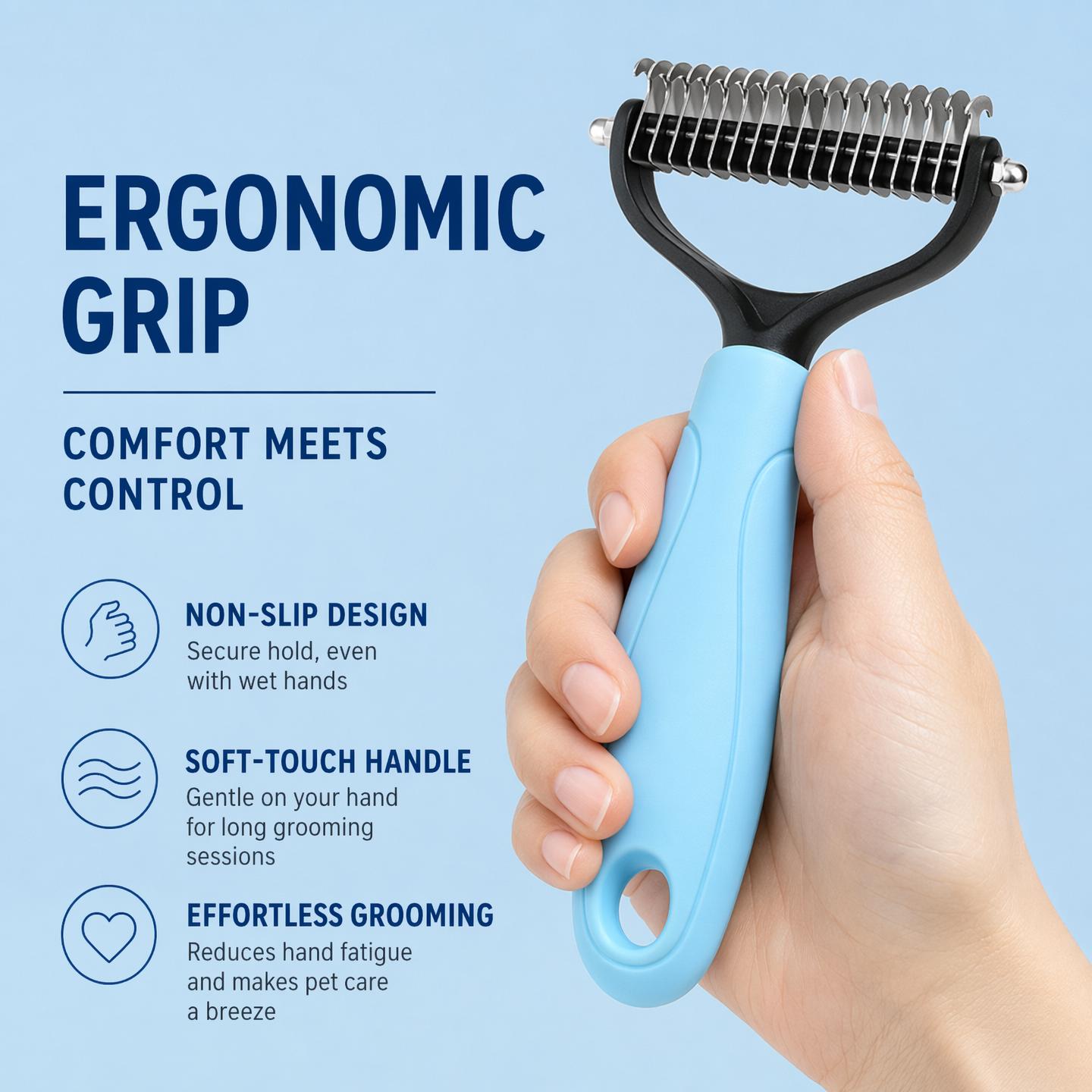 Pet Grooming Brush - Double Sided Shedding and Dematting Undercoat Rake Comb for Dogs and Cats, No More Nasty Shedding or Flying Hair Pet Grooming Brush - Double Sided Shedding and Dematting Undercoat Rake Comb for Dogs and Cats, No More Nasty Shedding or Flying Hair