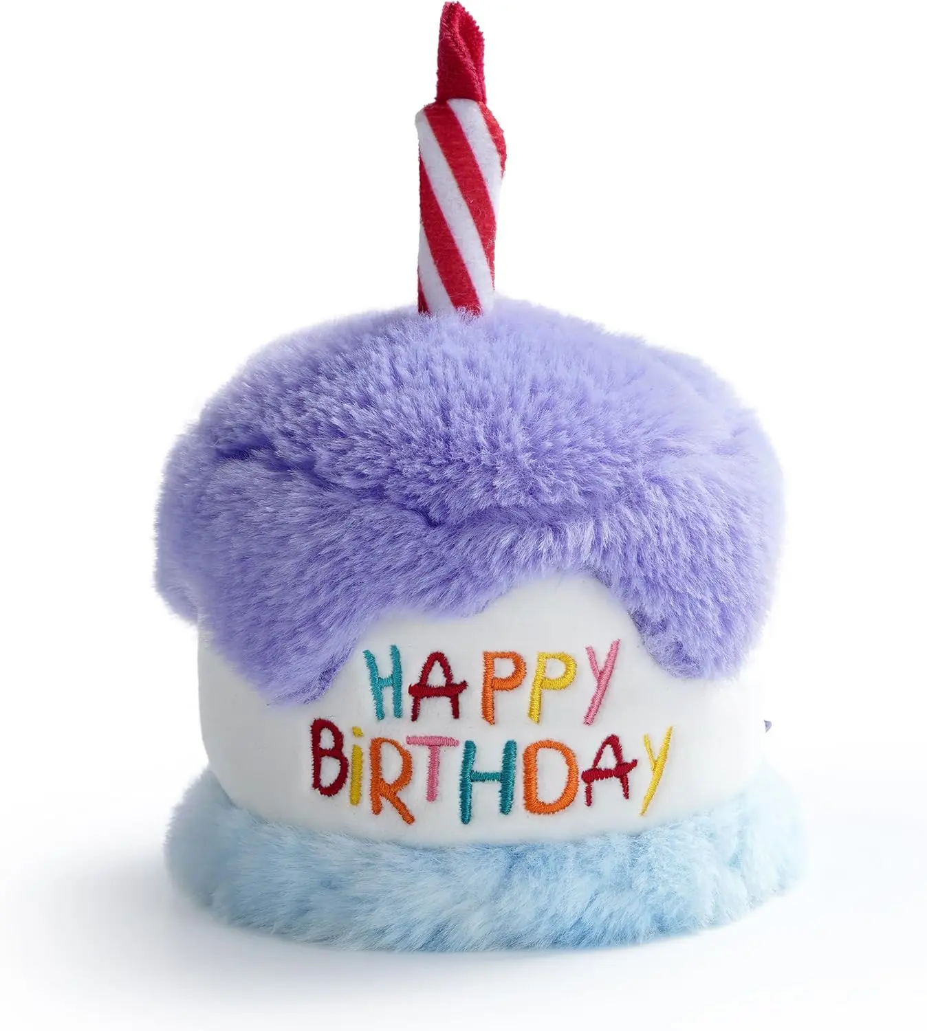 Nocciola Cute Playful Plush Dog Toy - Lilac Blueberry Birthday Cake with Squeaker, Crinkle Paper, Soft Plush Gentle on Teeth, Perfect Birthday Gift for Dogs