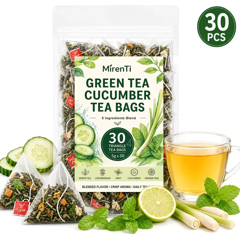 30 Count Cucumber Mint Green Tea Bags, Refreshing 5-Ingredient Tea Blend with Lemongrass and Orange Peel, Smooth Flavor for Hot, Iced or Cold Brew