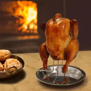 2 Counts Stainless Steel Non-Stick Foldable Roasting Stand, Multipurpose BBQ Chicken Holder with Drip Pan for Oven & Grill, Durable Chicken Roaster Rack for Outdoor Camping, Barbecue Utensils, Grilling Tools