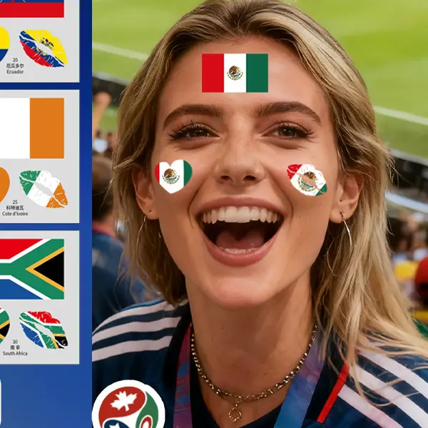 MEXICO Flag Temporary Face Paint Tattoo Stickers - 10pcs Per Country, 2026 Soccer Season Match Day Fan Gift, Waterproof, Easy to Apply/Washable, Sensitive Skin Safe for Sports & National Events