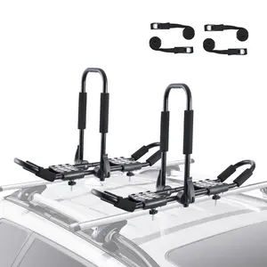 VEVOR Kayak Roof Rack 1 Pair J-Bar, Soft Roof Rack, Top Mount Tie Down, Carrier for kayak, Surf Board, Canoe, SUP, Ski Board, Mount on Car, SUV, Truck, 2 Kayaks