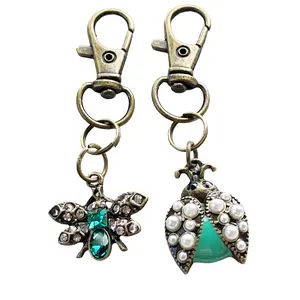 Butterfly & Ladybug Purse Keychain Charm with Rhinestones & Faux Pearls - Stylish Accessory for Bags & Jackets - Set of 2 Zipper Pulls