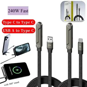 USB-C Type-C Cable Foldable Smartphone Holder, 240w Fast Charging Data Cable, Multifunction Phone Charge Bracket, PD Cable
