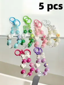 5-Piece Minimalist Keychain Set for Back-To-School, Cute Acrylic Keychains with Charm Hearts and Stars, Ideal Gifts for Couples and Women