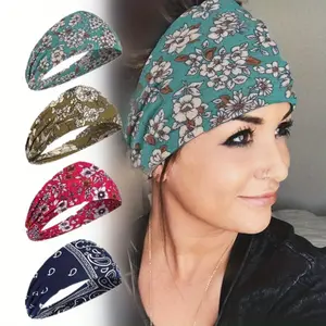 Pack of 4 Wide Headbands for Women, Boho Bandeau Head Bands, Workout Head Wraps, Stretch No Slip Hair Wraps
