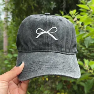 Cute Bow Embroidered Baseball Cap, Trendy Bow Design, Minimal Bow Embroidery, Custom Embroidered Baseball Hat, Dainty, Vintage Wash, Gifts for her