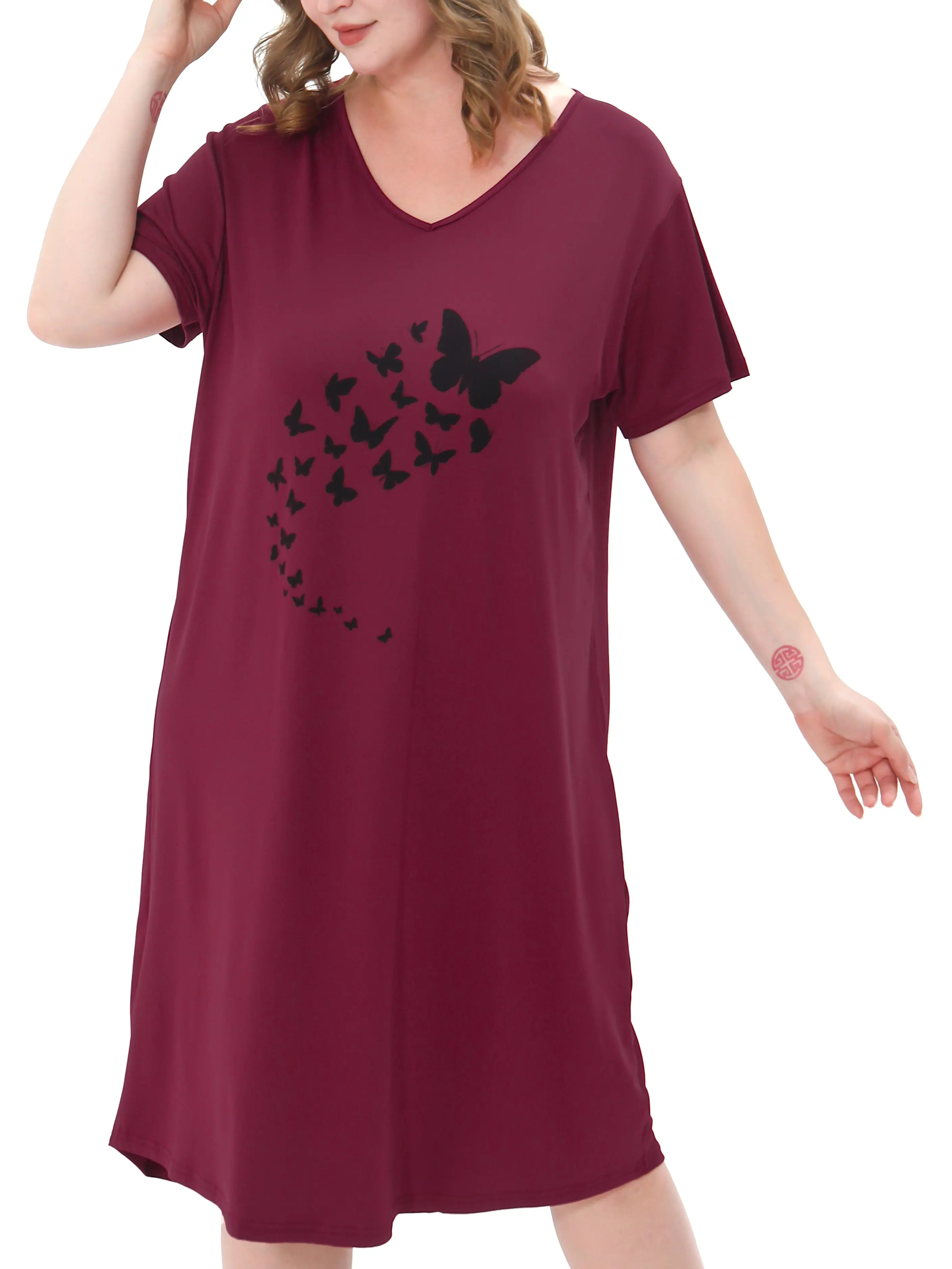 Women's Plus Size Printed Nightgown - Cute V-Neck Short-Sleeve Knit Sleep Dress, Buttery Soft Breathable Polyester Fabric, Relaxed Fit Wrinkle-Resistant Digital Print Loungewear for All Seasons (3x,4x,Straight Cut)