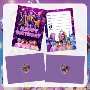Purple Girl Group Birthday Party Invitation Card Fun Party Cards Letter Self-Adhesive Sticker Scene Decoration Set Party Supplies