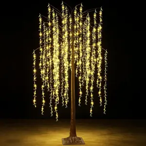 6FT Artificial Willow Tree Lights, Lighted Willow Tree for Home Bedroom Decoration, Faux Plant with Lights for Party Wedding Holiday Indoor Outdoor Decor - Plug-in Model