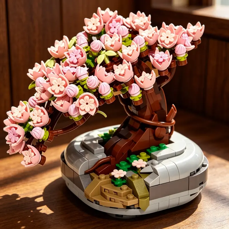 Gzsbaby Adult Cherry Tree Bonsai Building Blocks Set - 6-8 Years Unisex Brick & Part Kit, DIY Assemble Craft, Build 2 Plants, House Decoration, Patience & Focus Builder, Animals & Nature Theme (Non-Lego-Compatible, Warm Ambiance)