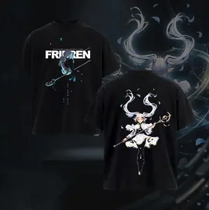 Frieren "Endless Memory" Anime Graphic Tee Oversized Acid T-shirt Soft Cotton Shirt Anime Streetwear Casual Menswear Clothing Gift Unisex Casual Cotton Top Men's T-Shirt  Vintage Washed Anime Print Tee Anime summer casual shirt