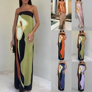 Women's Fashion Sleeveless Off-Shoulder Tube Top Sexy Backless Printed Dress
