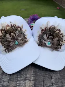 White Feathered Hat Trucker Hat