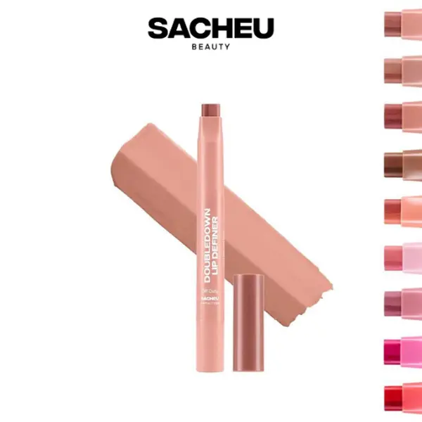sacheu DoubleDown Lip Definer - 2-in-1 Lip Liner & Balm, Long-Lasting K-Beauty Lipstick with Satin Finish, Avocado Oil & Vitamin E
