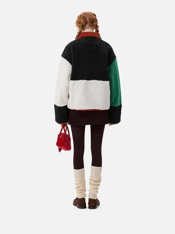Aelfric Eden Color Block Cloud Sherpa Jacket Oversized Retro Patchwork Fleece Coat Unisex Trendy Streetwear Outerwear Warm Winter Jacket