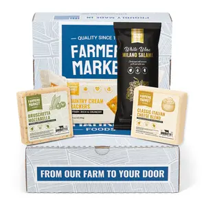 Farmers Market Foods Italian Charcuterie Sampler Gift Box with All-Natural Summer Sausage, Premium Wisonsin Cheese, Salami, and Crackers
