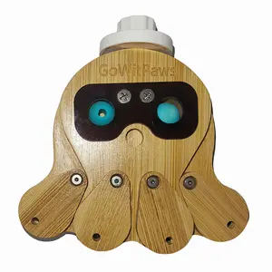 Octopus Foraging Toy - 4-Compartment Bamboo Puzzle Feeder with Lids & Acrylic-Covered Bead Eyes for Small Birds & Animals (4.9”x4.9”, Washable & Cage Mountable)