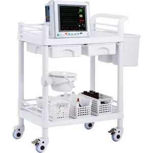VEVOR Medical Mobile Trolley Cart with 2 Drawers 3 Trash Cans, 3 Tiers Beauty Salon Rolling Trolley with 4 Silent Wheels 2 Dirts Bucket Bowl, Medical Utility Cart for Hospital Dental Clinic LabVEVOR Super Brand Day