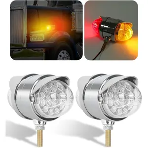 2PCS Amber/Red Double Face 34 LED Watermelon Turn Signal Lights w/Visor, Semi Truck Chrome Auxiliary Waterproof Dual Revolution LED Lights for Freightliner Peterbilt Kenworth Mack Western Star