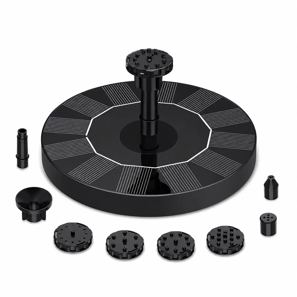 Mini Solar Water Fountain Pump 16CM – Floating Solar Powered Waterfall Kit with Nozzles
